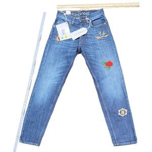 Happiness Dark Wash Patch Embroidered Women's Jeans Size 25 NWT